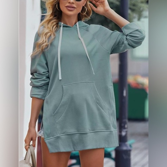 Melliflo Long Sleeve Sweatshirt Oversized Hoodies Hem Split Pullover Pocket - Picture 1 of 7